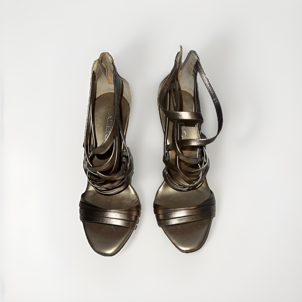 ALDO Metallic Gold Strappy Stiletto Sandals Size EU-37, US- 6.5 - Picture 3 of 7